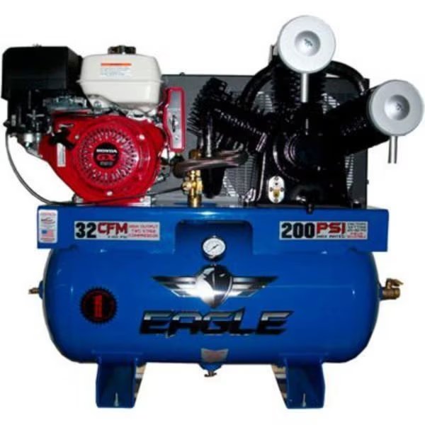 Eagle, 13 HP, Stationary Gas Compressor, 30 Gal, 200 PSI, 32 CFM, Honda, Electric/Recoil, Wood Industries, Mfr#: 13G30TRKE